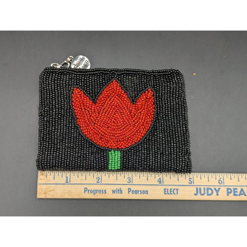 Elissa Bloom NY Red Tulip Beaded Coin Purse Small Heart Zip Pouch Wallet - Picture 6 of 8